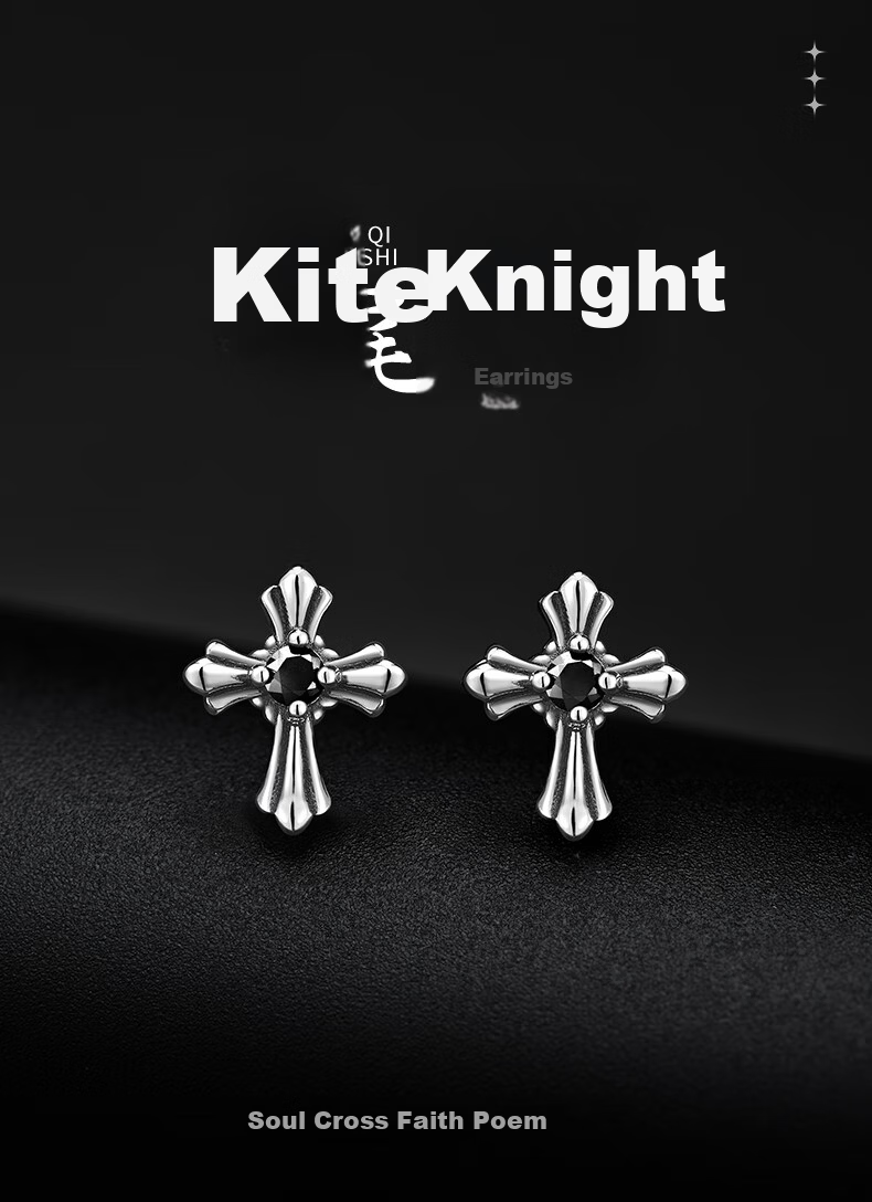 Zhenshang Silver China Gold Authorized Pure Silver Men's Stud Earrings Pendant Birthday Gift for Boyfriend Husband Punk Style S925 1