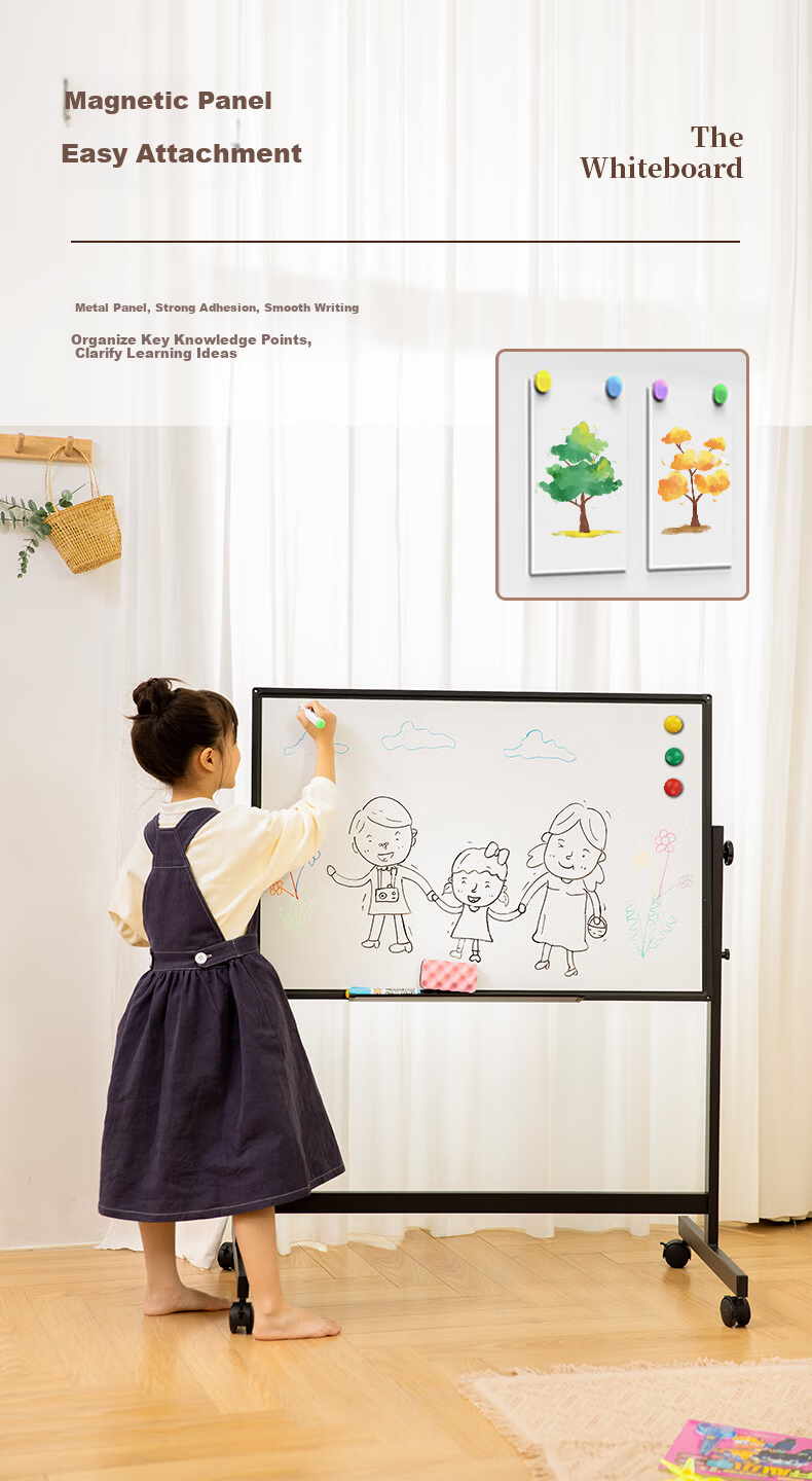 BBNEW 100*150cm Double-Sided Whiteboard Writing Board with Stand, Mobile Height Adjustable Flip Conference Office Home Teaching Magnetic Children's Blackboard White Model NEWV100150-W 5