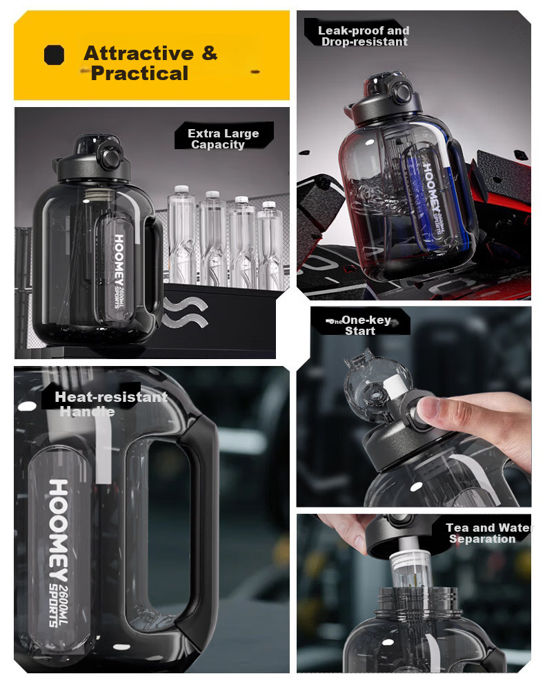 HOOMEY Large Capacity Sports Water Bottle Tritan Plastic Cup with Measurement Scale and Straw Outdoor Sports Flask 3