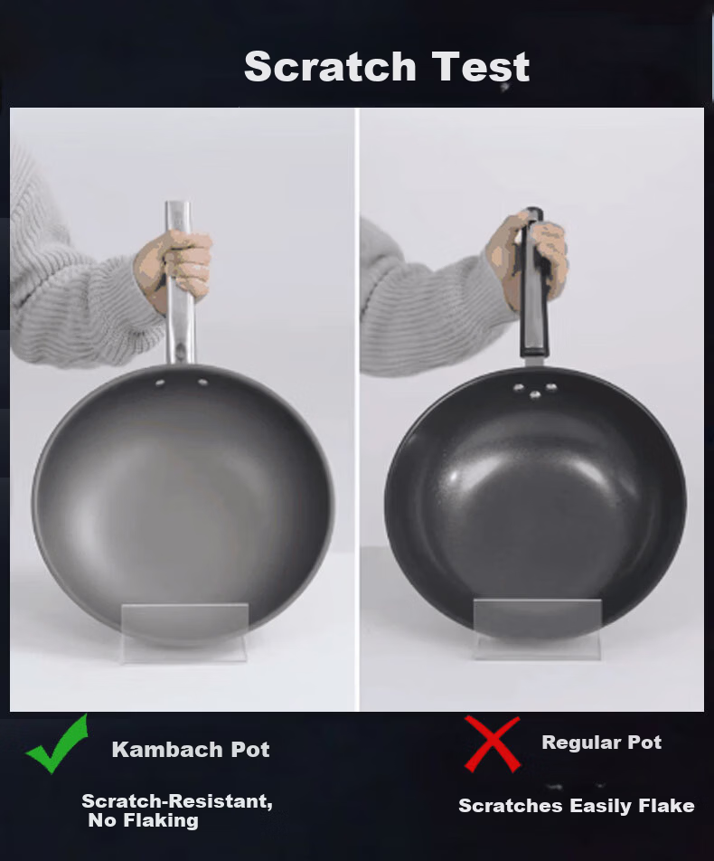 Kambach Fifth Generation 0-Coating Non-Stick Wok 316L Stainless Steel True Titanium Antibacterial Coating-Free Stir-Fry Pan Stove Compatible 3