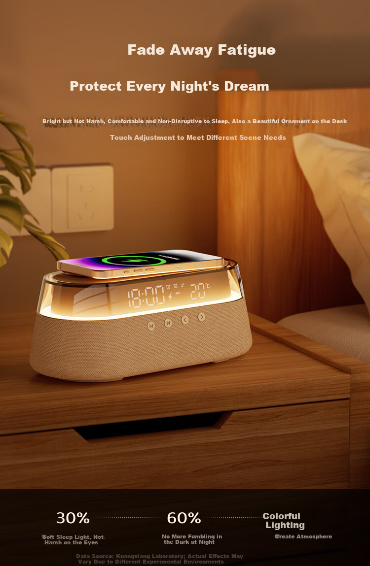 Kuangxiang Bluetooth Speaker Wireless Phone Charging Desktop Bedside Alarm Clock Outdoor Portable Computer Ambient Night Light Speaker Birthday Gift for Girlfriend and Boyfriend 6