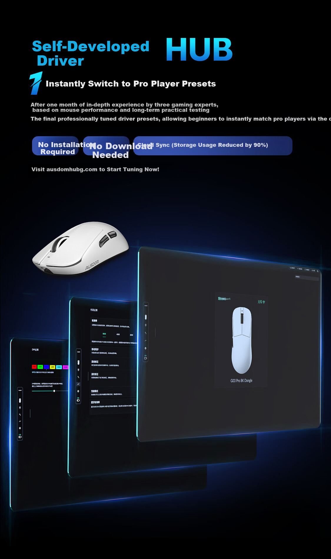 AUSDOM G03PRO Wireless Mouse Lightweight Gaming Mouse Star Flash 8K+8K Polling Rate PAW3395 Engine Wired/wireless Large Hand-Specific Symmetrical Pink 2