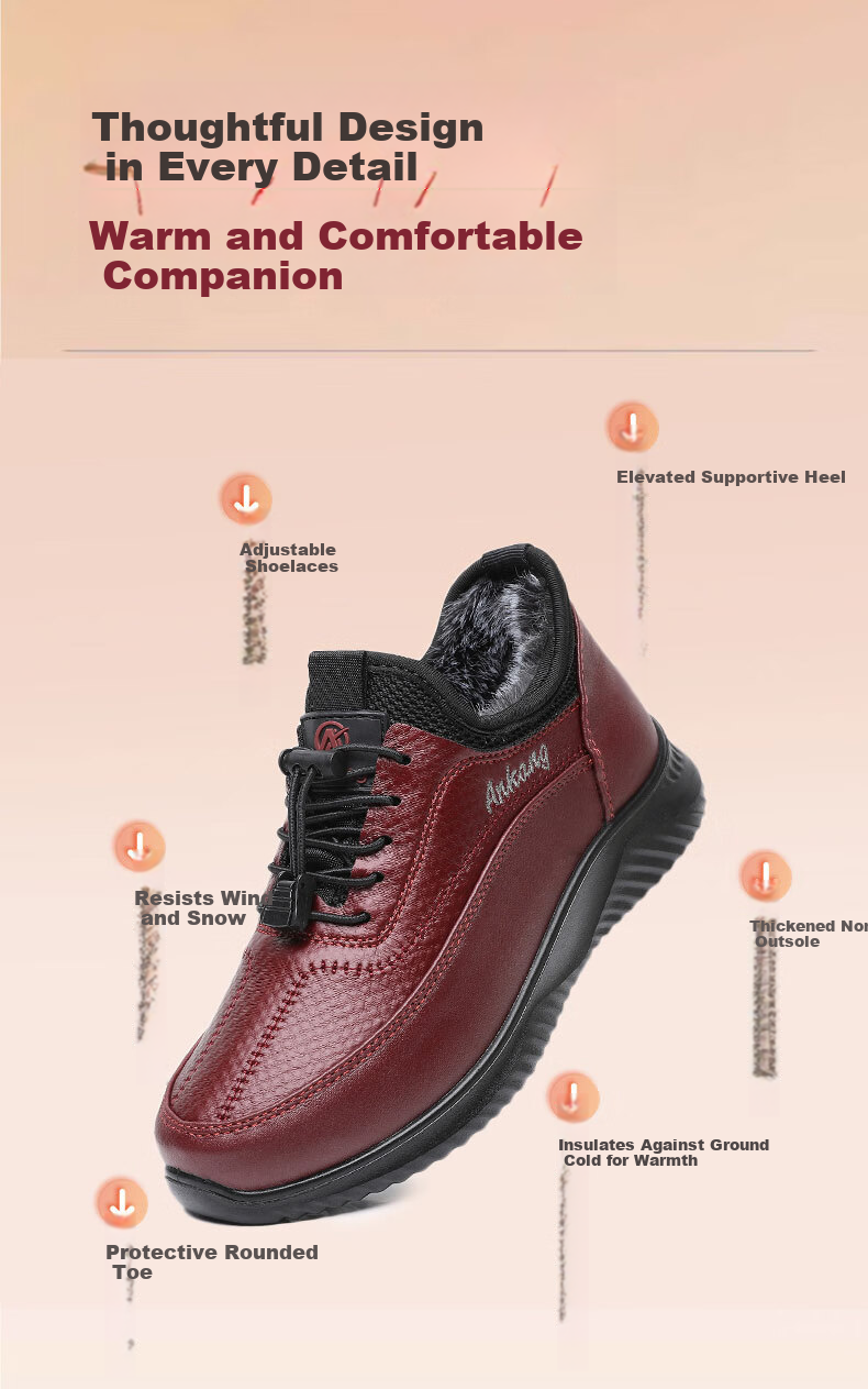 Anglerfish Old Beijing Women's Cloth Shoes Cotton Shoes Winter Warm Fleece Thickened Cotton Boots Casual Mom Shoes A8005 Red 35 1