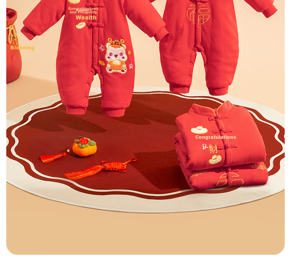 Betis Baby New Year Autumn Winter Cotton-Padded Romper Festive Full Moon Hundred Days Baby Outing Cotton Clothes 5