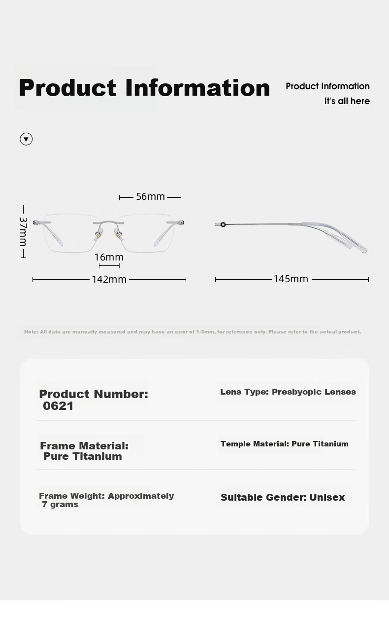 CAPONI Japanese Imported Pure Titanium Reading Glasses Men Genuine Ultra-Light Frameless Blue Light Blocking Premium Presbyopia Glasses Women 14