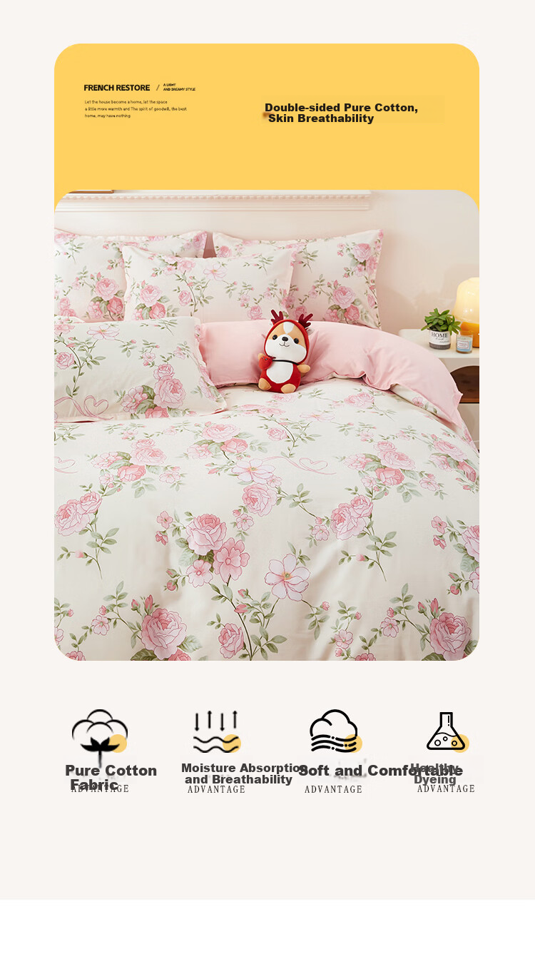 Mengshina A-Class 100% Cotton Duvet Cover Single Pure Cotton Double Bed Country Style 180x200cm Floral Romance 9