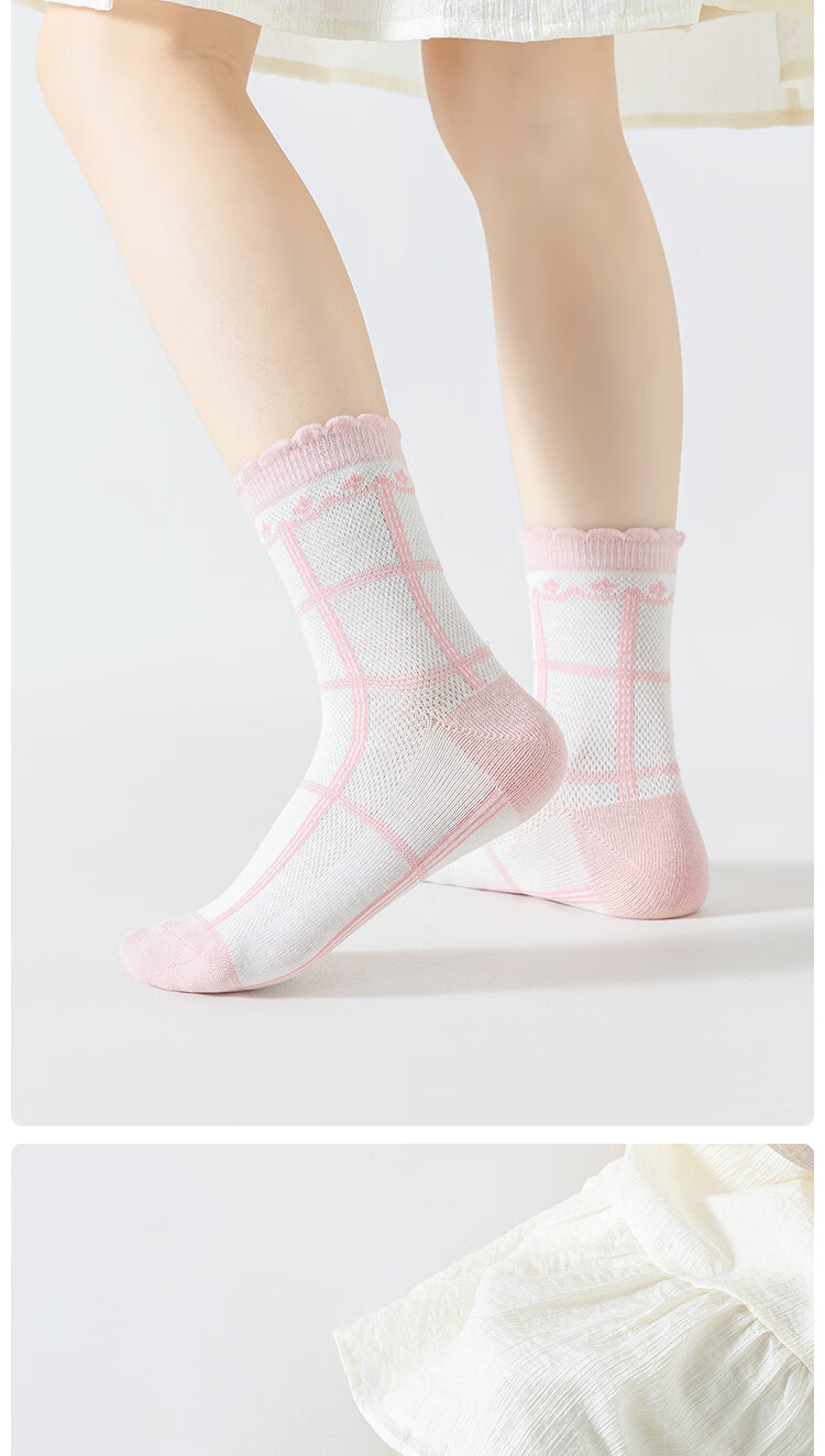 Miiow Kids Girls Cotton Summer Thin Breathable Mid-Calf Mesh Socks Baby Sports Letter Casual Mid-Calf Socks 15