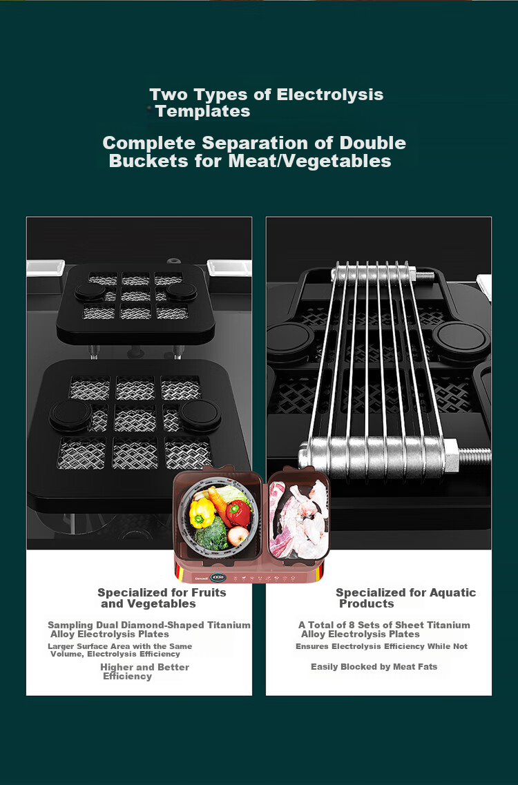 Desadi German Fruit and Vegetable Washer Household Dual-Tub Dual-Use Meat and Vegetable Cleaner 15L Large Capacity Multifunctional Food Purifier Fruit and Vegetable Washing Machine 8
