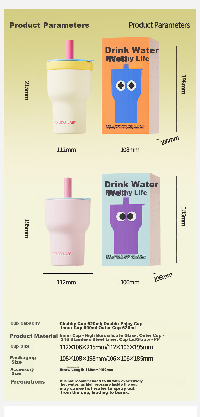 Chakolab Double-Layer Glass Insulated Tumbler Large Capacity Straw Ice Glass Cup Office Stylish Student Coffee Mug 18