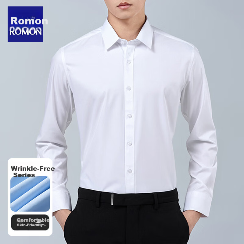 ROMON Men's Short Sleeve Cotton Solid Color Business Casual Lightweight Breathable Shirt White (Short) L