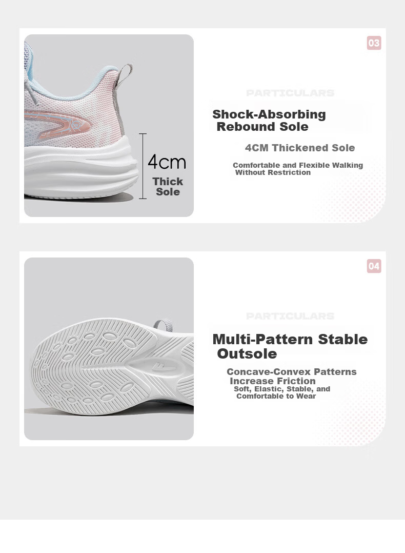 Huili Official Women's Shoes, Summer Breathable Sneakers for Women, 2026 New Trendy Running Shoes, White Blue Pink, Size 37 7