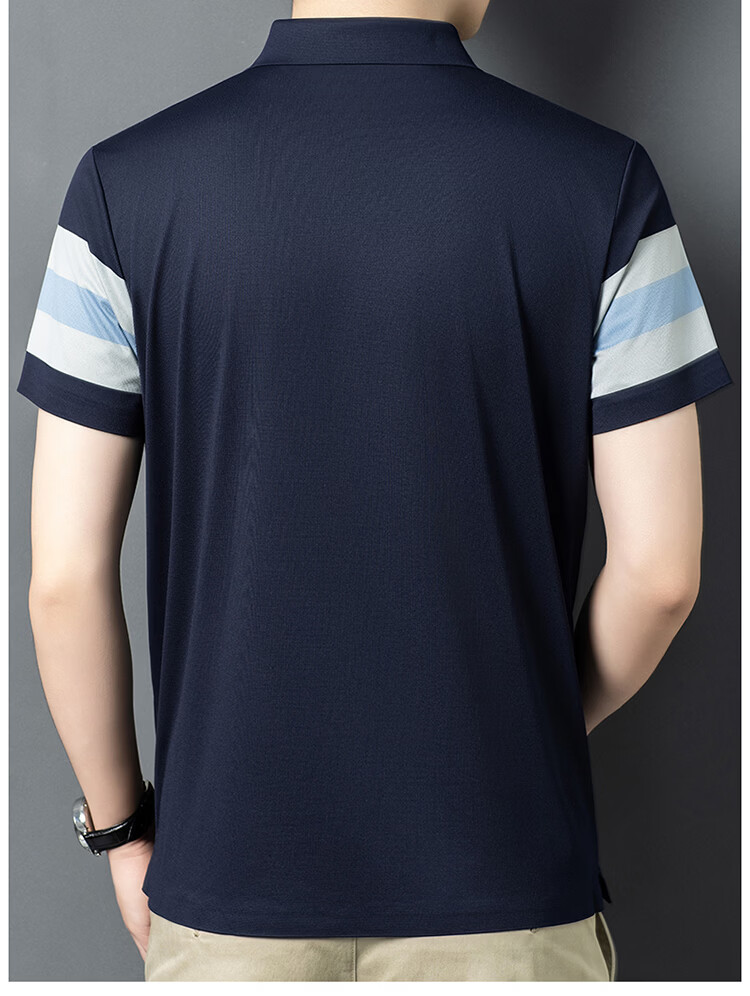 Edenbo Men's Short Sleeve Polo Shirt Spring Summer Four-Way Stretch Classic Striped Top Navy Blue 170/88A (L) 14