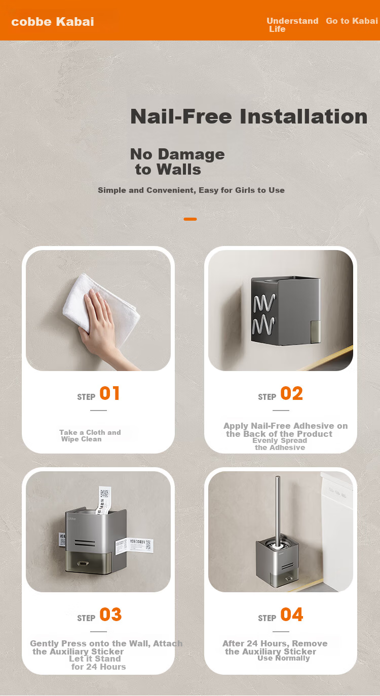 Cobbe Toilet Brush, No Drilling Required, Wall-Mounted Storage Rack, Space Aluminum Gunmetal Gray, Bathroom Silicone Brush, Toilet Cup Holder 9