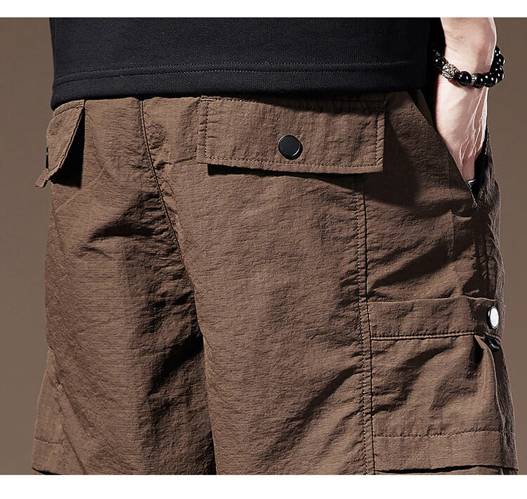 JEEP Men's Summer Ice Silk Cargo Casual Shorts Loose Fit Outdoor Knee-Length Pants Coffee 3XL 5