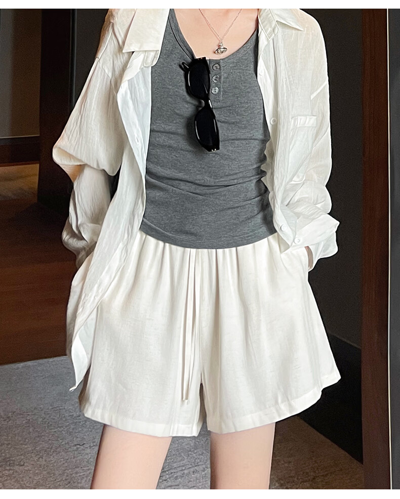 Langsha Women's Linen Summer Shorts High Waist Breathable Loose Casual Wide Leg Knee-Length Shorts 17