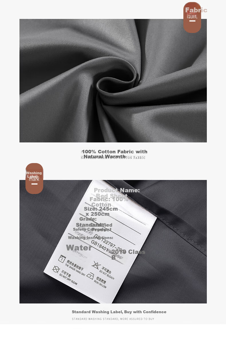 La Torretta Single Bed Sheet, Class A, 100-Count Long-Staple Cotton, Solid Color Bedspread, Single Piece, Light Luxury Gray, 245*250cm 7