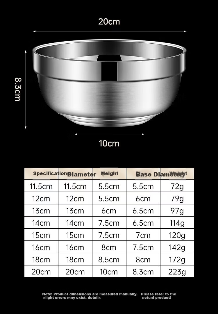 Jinglingxin 304 Stainless Steel Double-Layer Insulated Anti-Scald Bowl for School Canteen and Hotel Platinum Bowl 11.5CM (Jingcang) 13