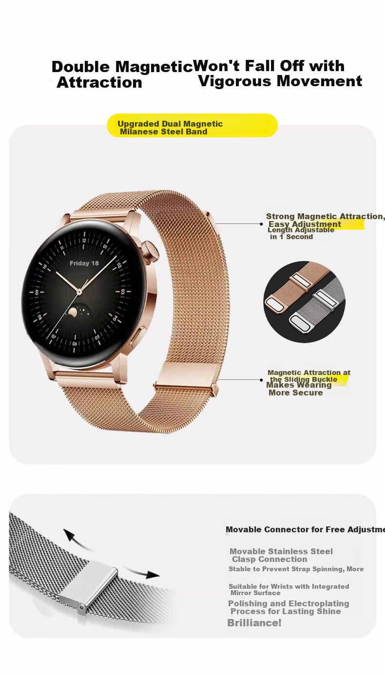 Kewo [Upgraded Dual Magnetic] Milanese Metal Strap for Huawei Watch GT6/5/4/3/2 Watch6/5/4/3/2 Pro 46mm Men's Band 2
