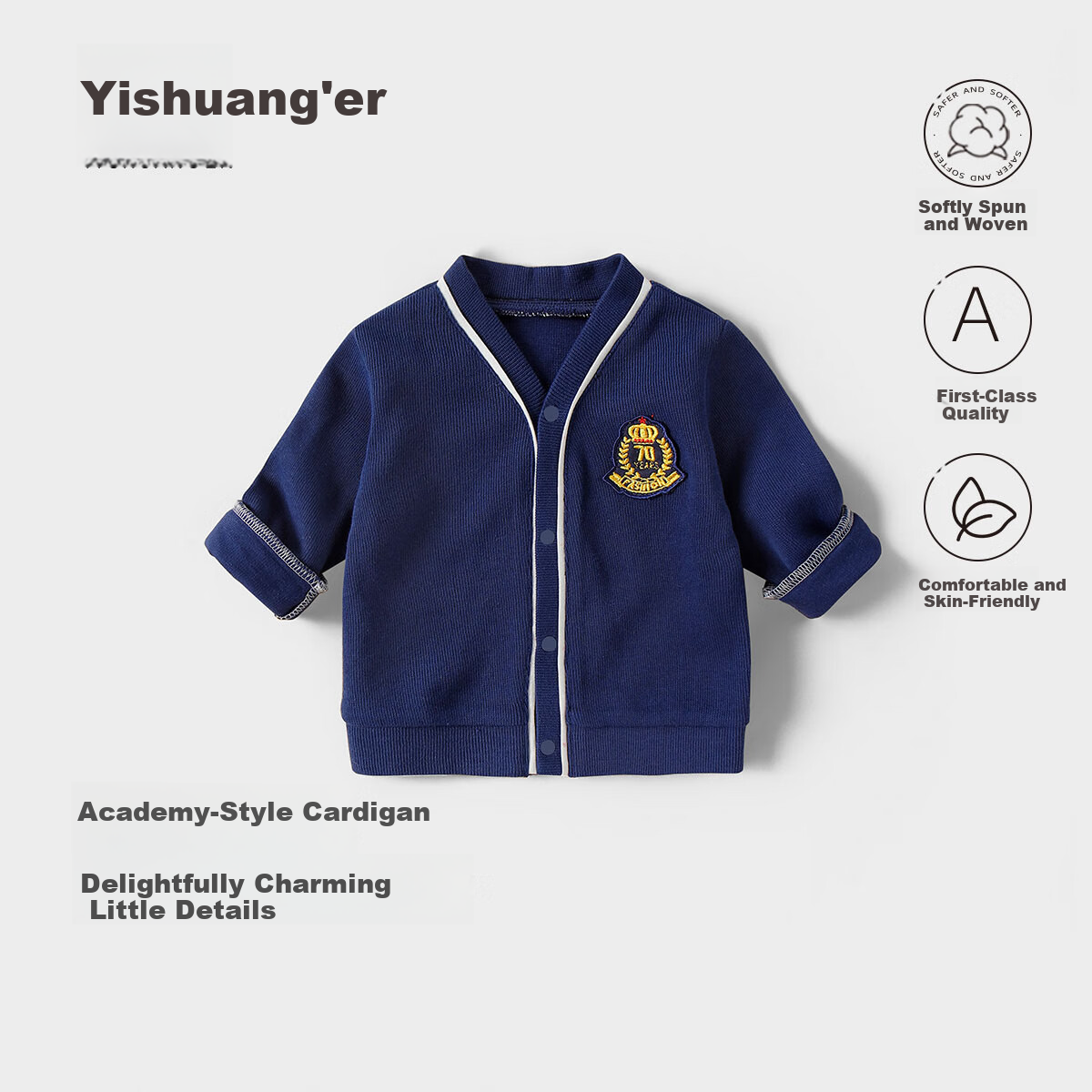 Yishuang'er Baby Jacket Spring Autumn Cotton Toddler Knit Cardigan Cute Trendy Navy Blue 110