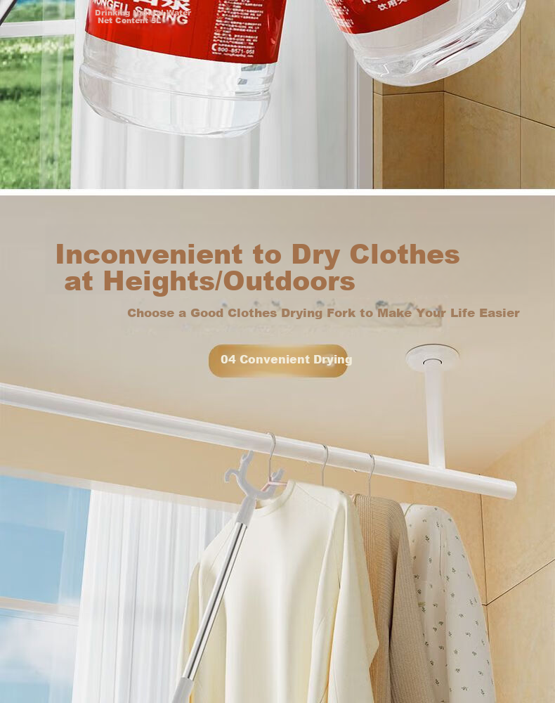 FAJIENUO Telescopic Clothes Drying Rod, Household Extendable Clothes Hanger Rod, Forked White Long Version [Adjustable 77-127cm] 6
