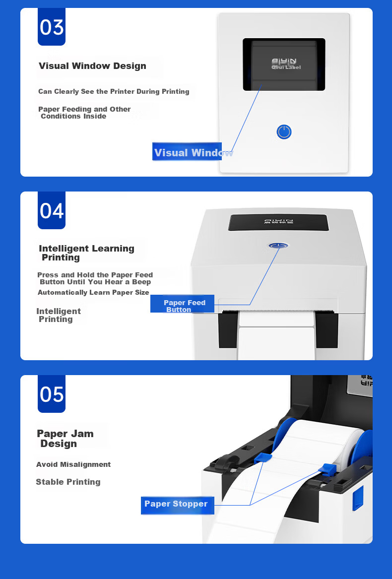 QIRUI QR-348S Thermal Label Printer Warehouse Logistics Fixed Asset Label Machine 80mm Adhesive Barcode Express Shipping Label Commercial Printer 10