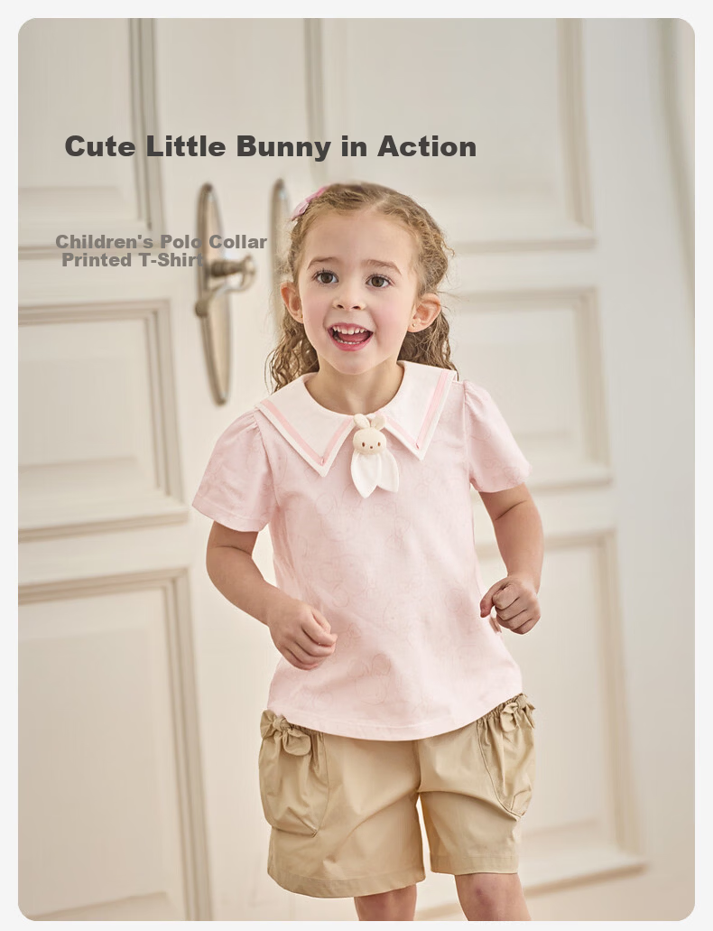 DAVE & BELLA Girls' Short Sleeve T-Shirt Summer Baby Class A Base Shirt Fashionable Children's Top 1