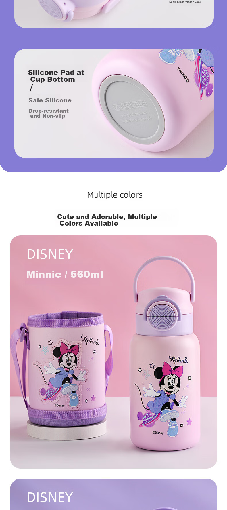 Disney 316 Stainless Steel Insulated Water Bottle 560ML Double-Use Kids Cup 6656 Minnie 2