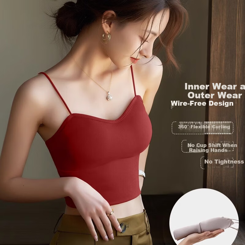 NOMe Women's Summer Vest Tank Top with Built-in Cup, V-Neck, Cropped, Outerwear and Inner Layer, Burgundy, M
