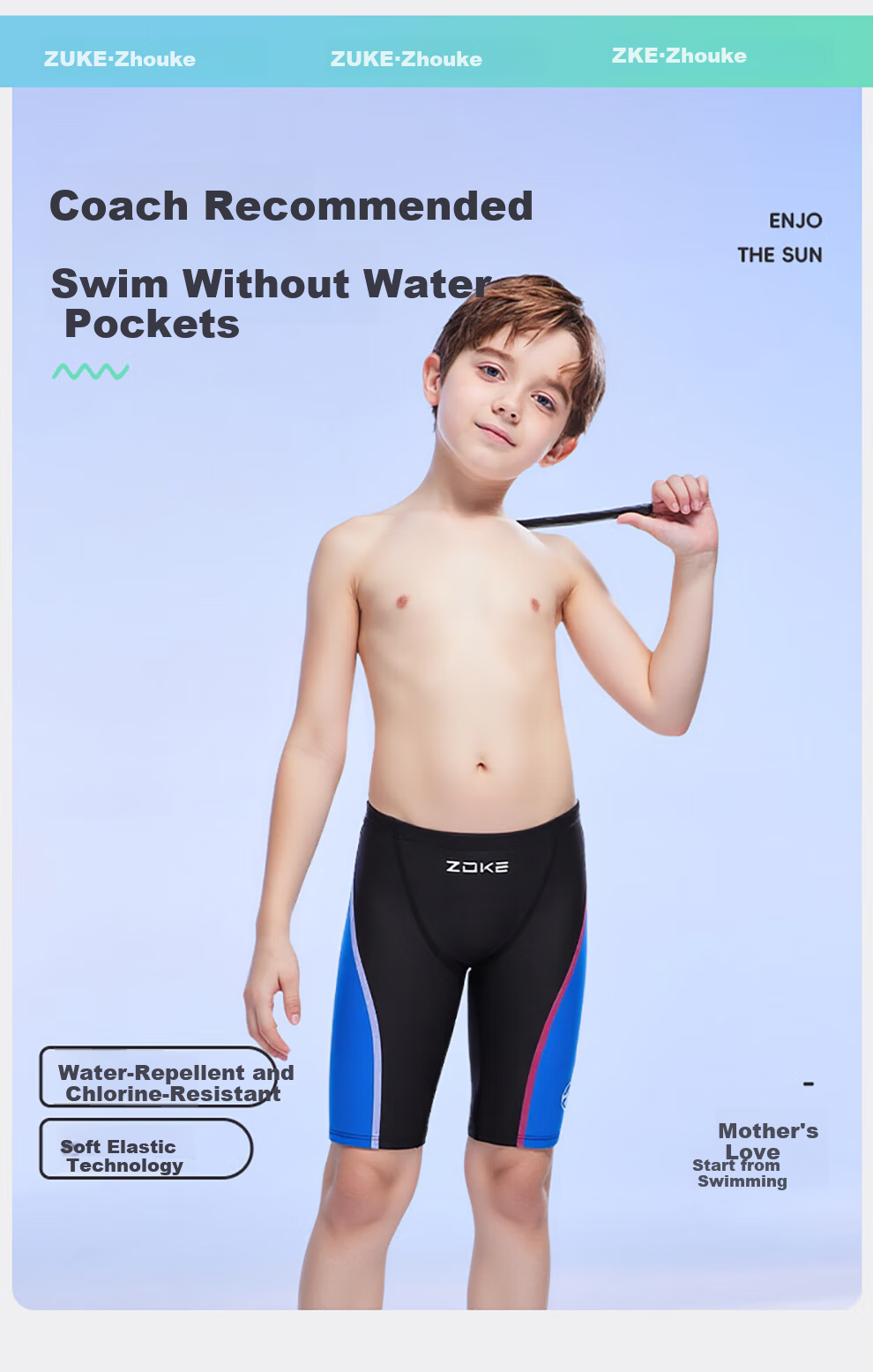 ZOKE ZOKE Swimming Package, Boys' Knee-Length Swim Shorts And Swim Cap Two-Piece Set JD22626887-1 Black/Blue 165 1