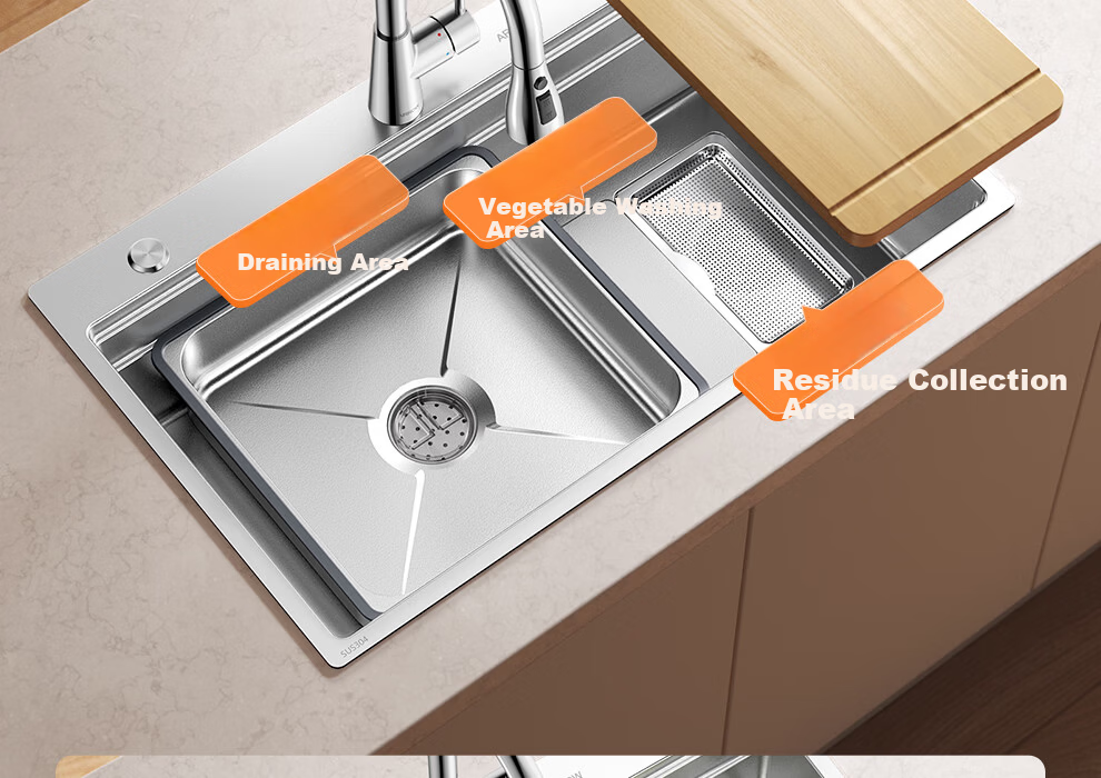 Arrow Brand Baibao Basin Large Single Sink 4MM Thickened Kitchen Vegetable Washing Basin Household 304 Stainless Steel Double Rail Debris Collection Sink 20
