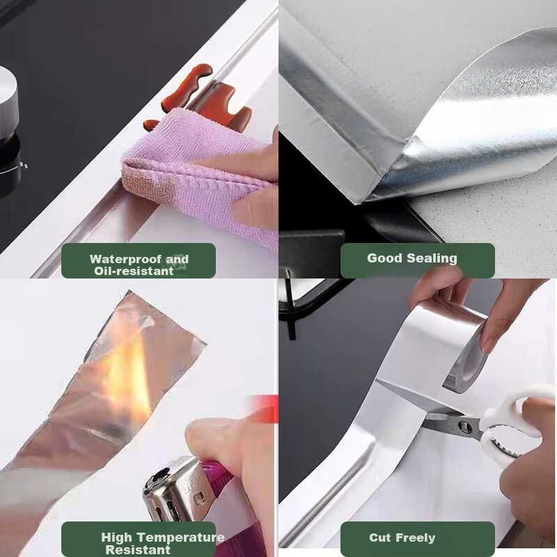 Qinghua Aluminum Foil Tape Kitchen Oil-Proof Sticker Stove Edge Sealing Strip Sink Waterproof Seam Tape Gas Stove Edge Seal Strip