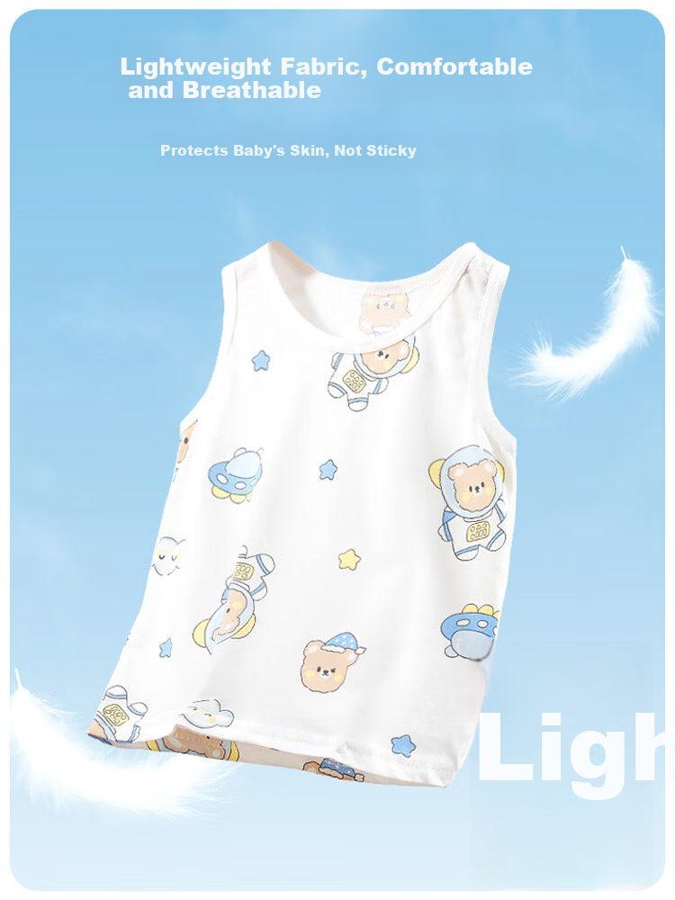 9i9 Children's Cotton Vest Summer Thin Sleeveless Top Boys Girls Baby Infant Belly Protector Dinosaur 0-2 Years 3