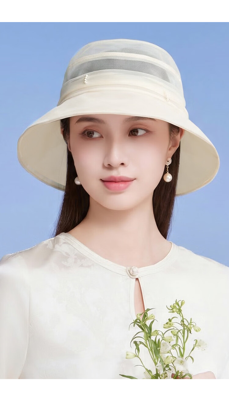 Shanghai Story Women's Silk Sun Hat Spring Summer Mulberry Silk UV Protection Sun Hat Beige Mom Gift 7