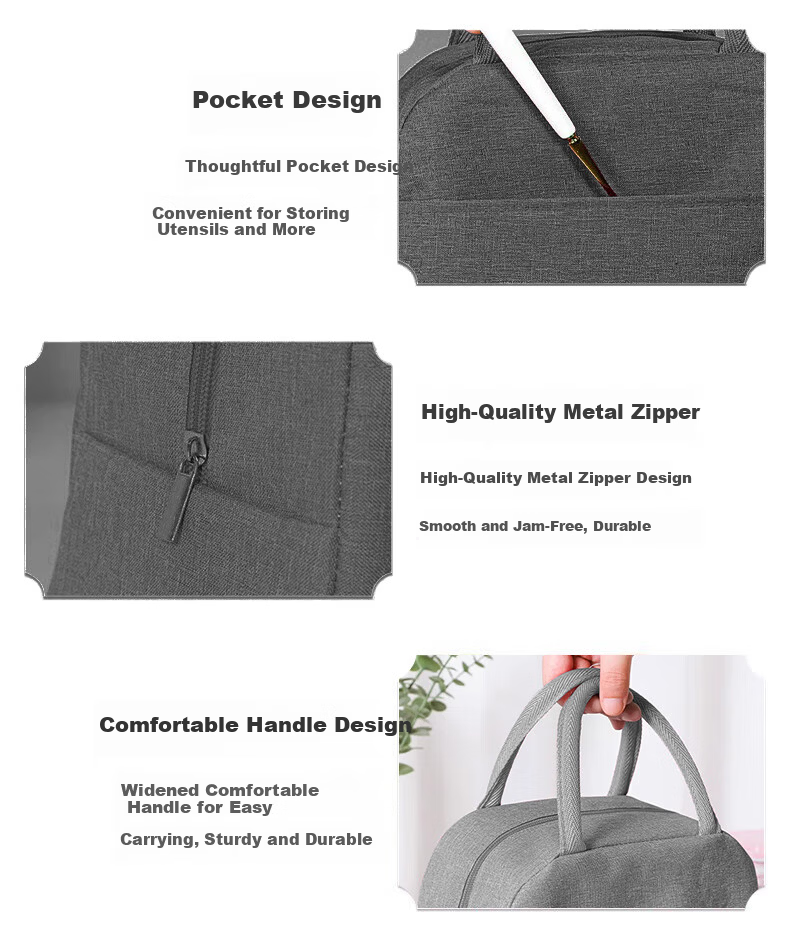 Anmai Handheld Insulated Lunch Bag, Student Meal Bag, Office Worker Bento Box Bag, Picnic Bag, Gray S1950 8