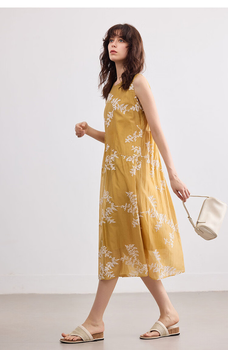 Demana [Lycra Breath Poem] Summer Vacation Style 3D Embroidered Sleeveless Patchwork Elegant Mid-Length Dress for Women 17