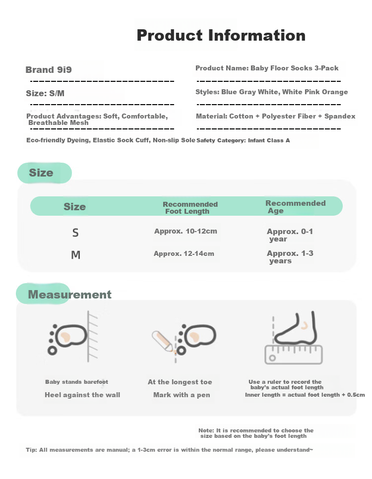 9i9 Baby Floor Socks Summer Thin Non-Slip Walking Socks Mesh Infant Socks Children's Mid-Calf Socks Newborn 0-1 Year 1