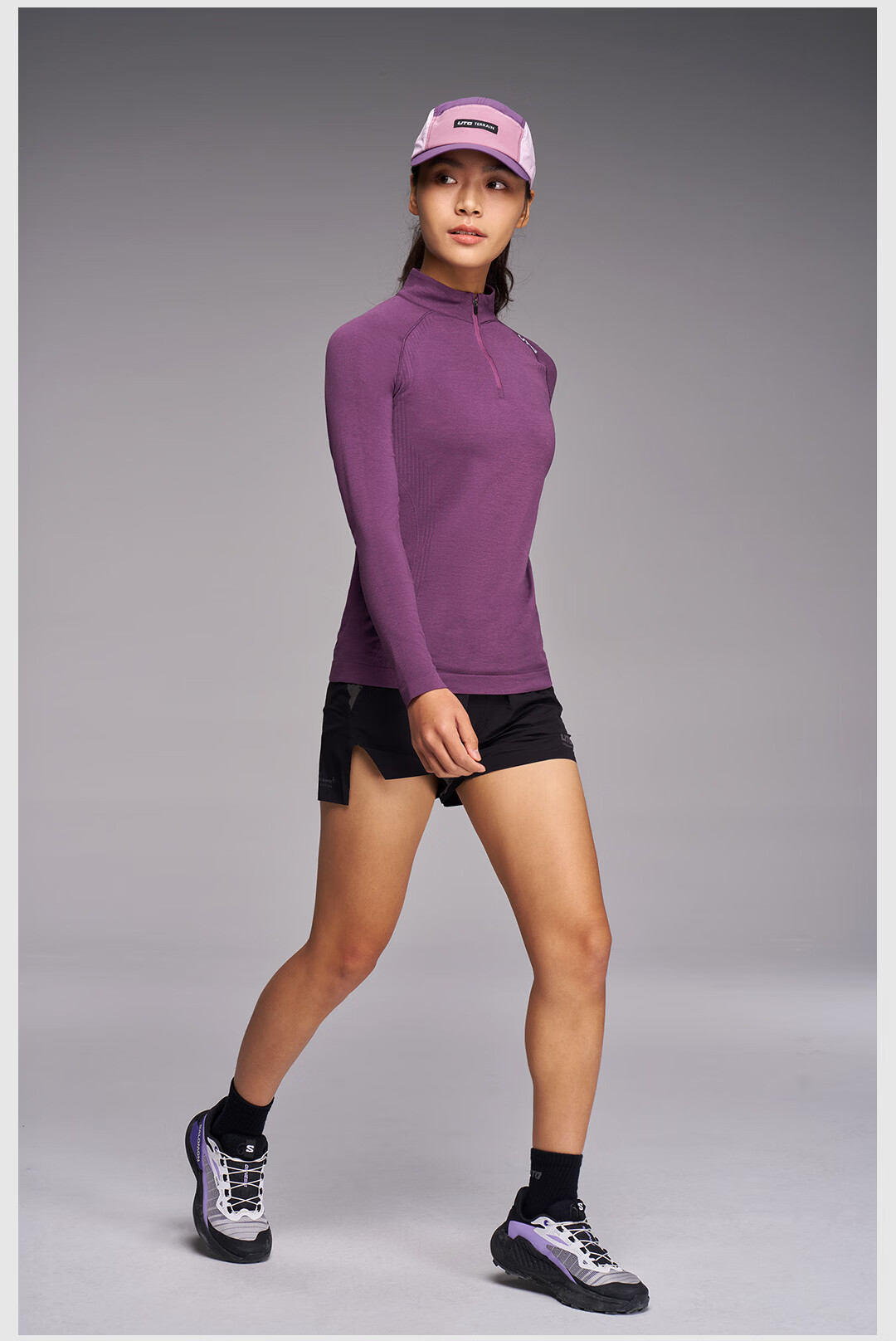 UTO Half-Zip Sports Quick-Dry Long Sleeve T-Shirt for Men and Women Outdoor Running Hiking Top Classic Black (Women's) M 22