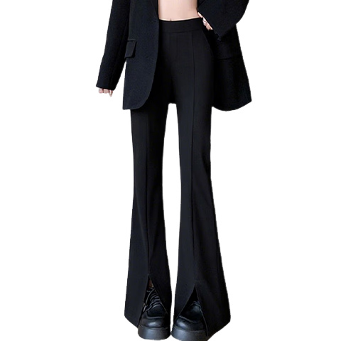 FitonTon Women's Split Flared Pants 2025 Autumn Winter High Waist Slimming Slight Flare Casual Black Horseshoe Pants