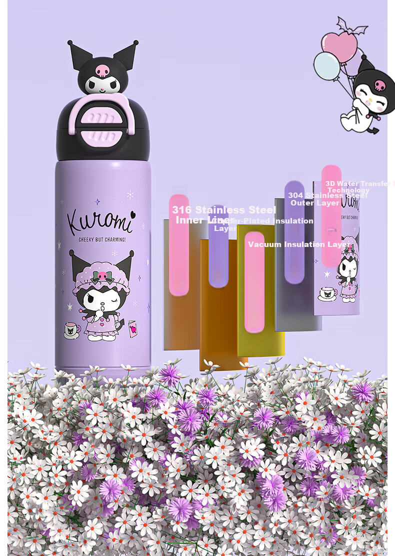 Milun Bear Kids Insulated Bottle 316 Food Grade Children's School Water Bottle Dual Lid with Straw Direct Drinking with Cup Sleeve 8