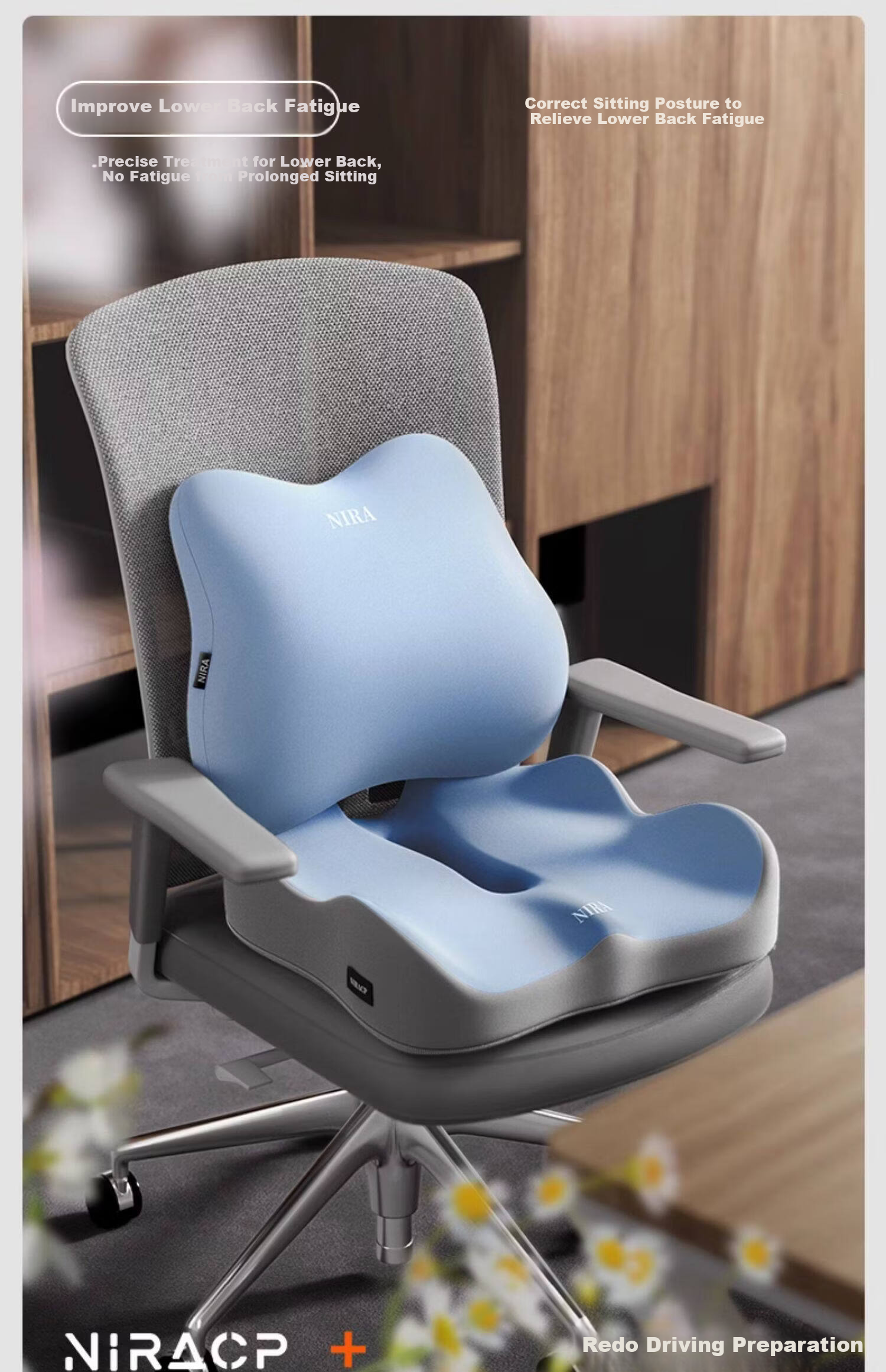 Nila Office Seat Cushion Lumbar Support Chair Pad Autumn Winter Long-term Workstation Sitting Backrest Integrated Hip Cushion Seat Pad 3