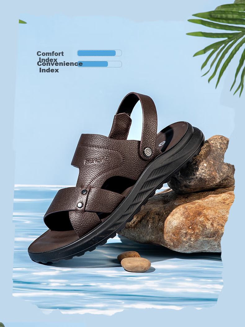 Connie Men's Summer Casual Genuine Leather Cowhide Dual-Wear Soft Breathable Odor-Resistant Beach Sandals Black Size 38 10