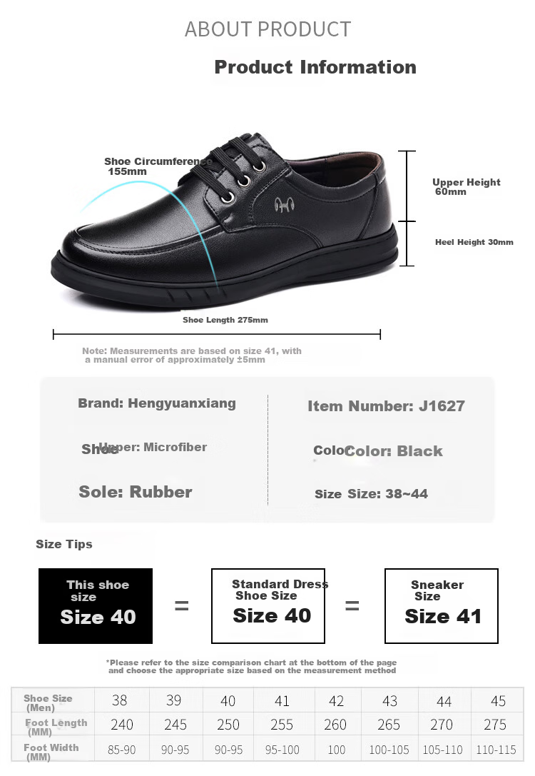 Hengyuanxiang Men's Slip-On Business Casual Lace-Up Breathable Driving Loafers J1627 Black Size 40 5