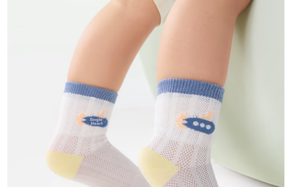 Betis Children's Socks 5-7 Years Summer Thin Cotton Class A Antibacterial Baby Mid-Calf Breathable Seamless Mesh Socks 6