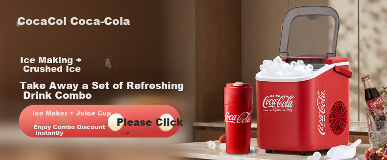 Coca-Cola Home Use Small Fully Automatic Ice Maker with One-Touch Cleaning, Adjustable Bullet and Large Ice Cubes, Mini Dormitory Ice Machine 1.1L 1