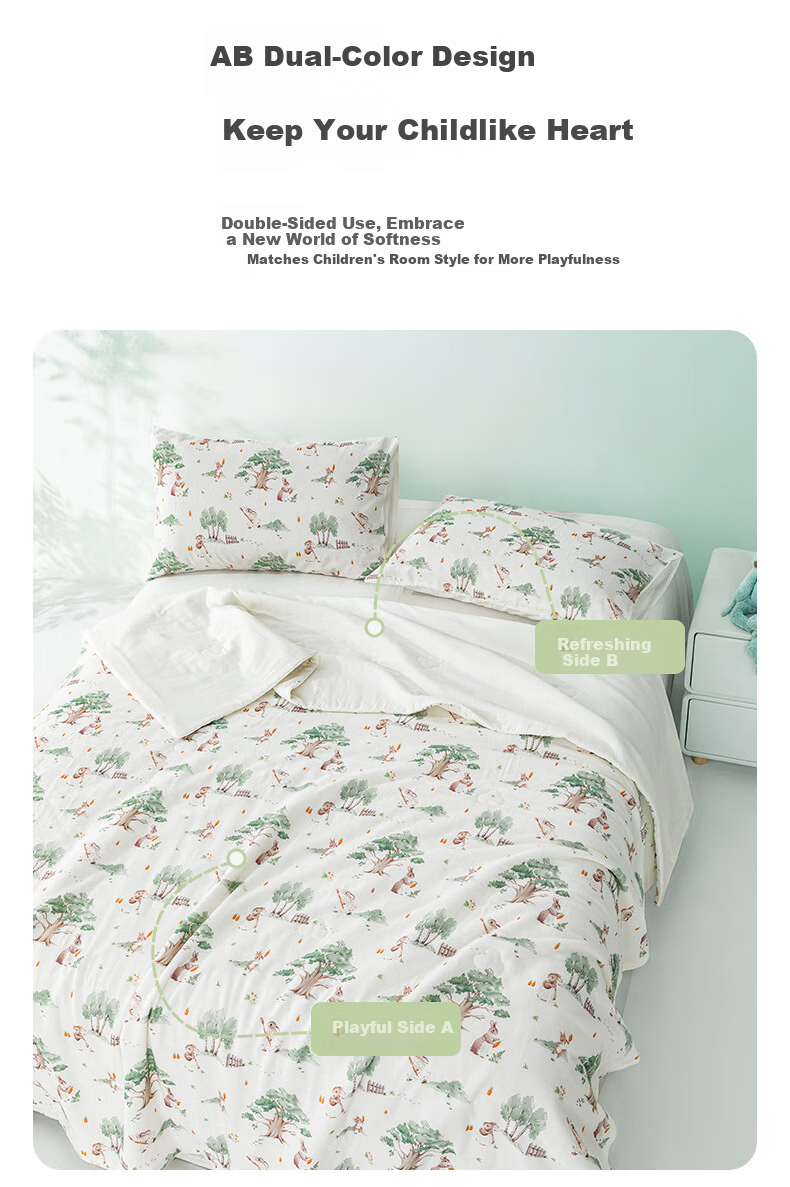 Hengyuanxiang Cotton Quilt A-Class Antibacterial 100% Cotton Double-Layer Gauze Summer Quilt Air Conditioning Quilt Carrot Little Rabbit 1.2*1.5m 10