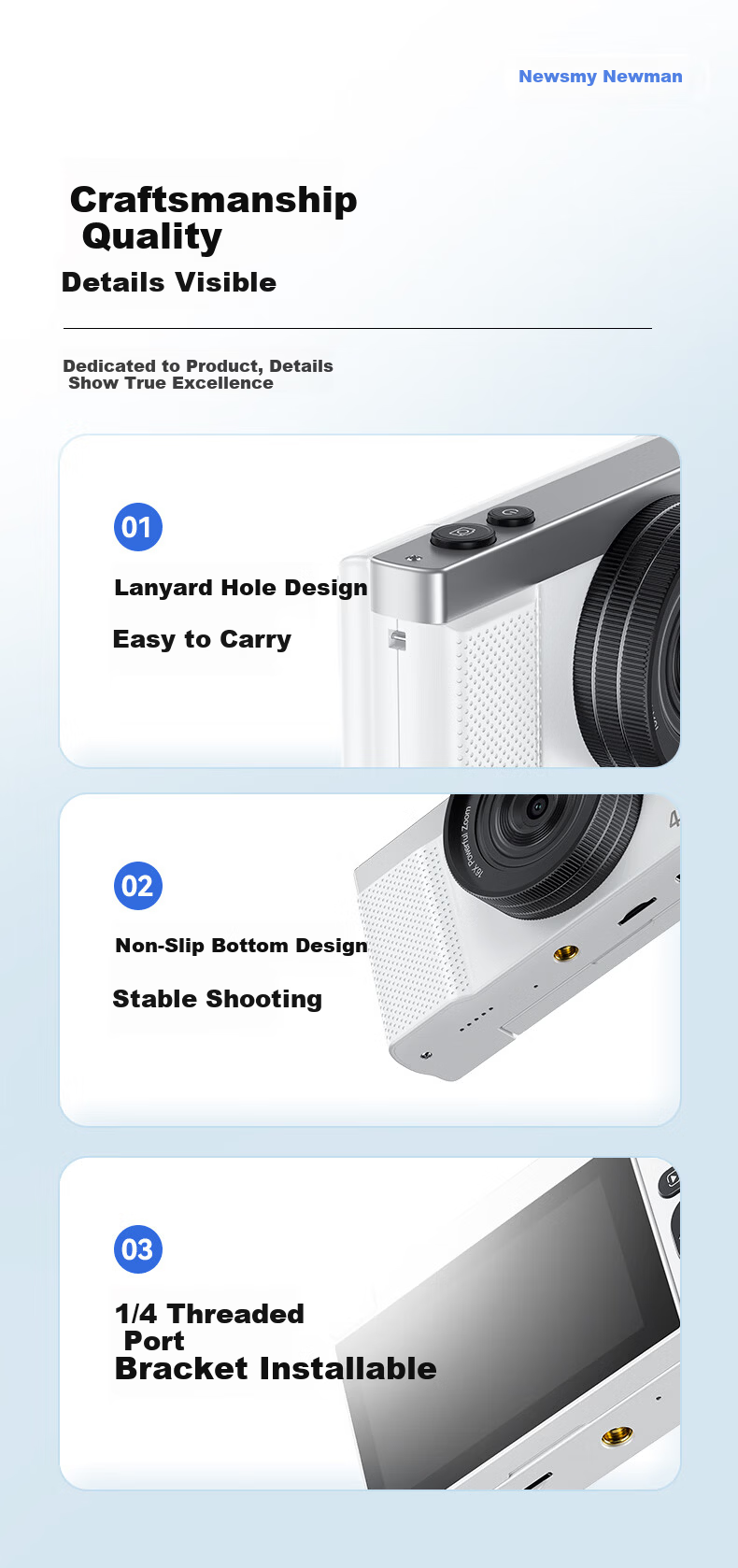 Newsmy N8 Digital Camera Student CCD Flip Screen Selfie HD Pixel Campus Photography Travel Entry-Level Mirrorless Beauty Filter Girls Birthday Gift 64G+Wide Angle Lens 18