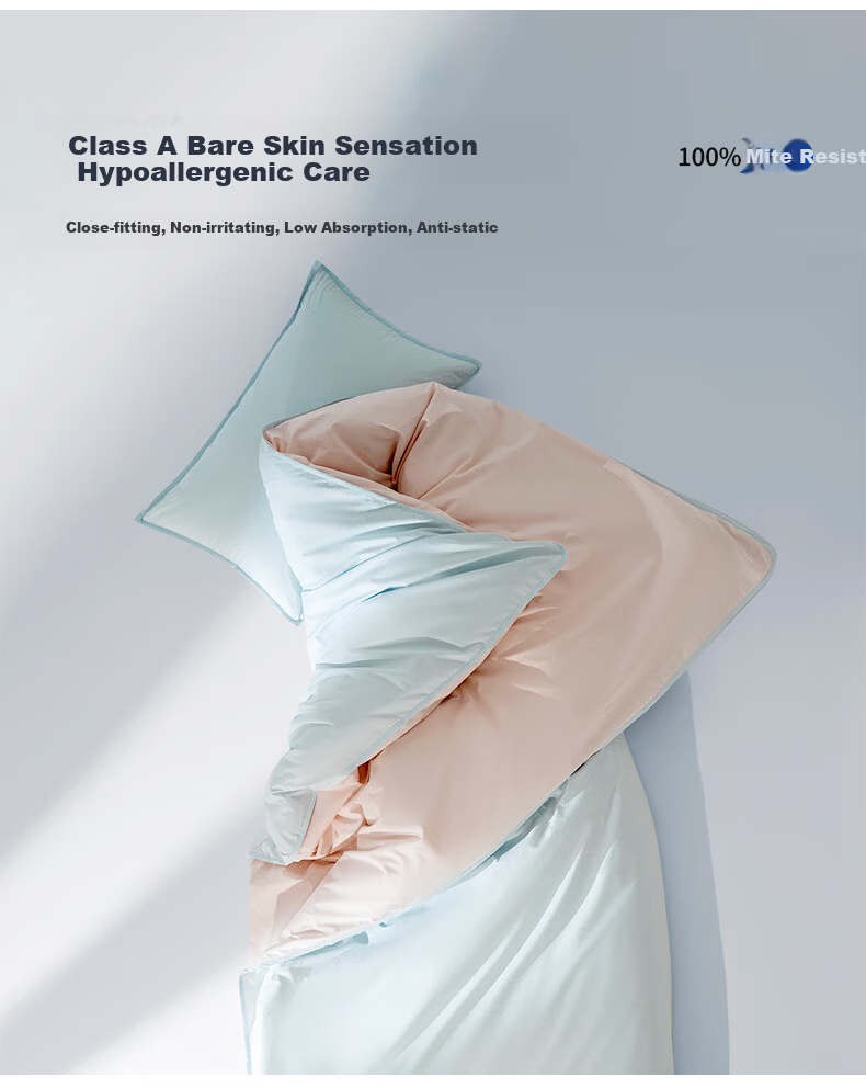 Anmino 100% Anti-Mite Four-Piece Set AB Side Pure Cotton Light Velvet Micro Brushed A-Class Bedding Dust Mite Resistant Allergy Friendly 1.5m Fitted Sheet Set 6