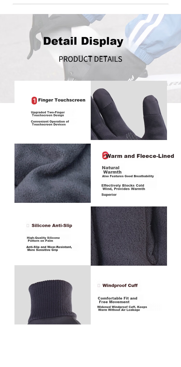 PEAK Cycling Gloves Unisex Autumn Winter Waterproof Mountain Bike Outdoor Sports Non-slip Touchscreen Warm Gloves Black 17