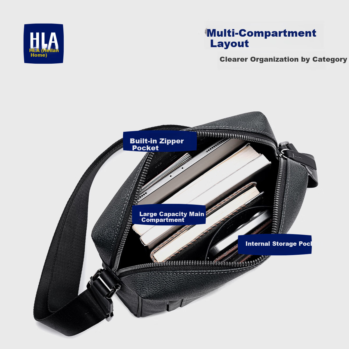 HLA Home【Birthday Gift】Men's Crossbody Bag Dad Business Shoulder Bag Genuine Leather Monogram 2026 New Model