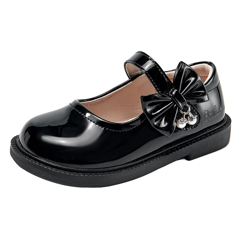 Balaqi Girls' Student Black Leather Shoes Spring Autumn 2026 New Glossy Children's Leather Shoes Big Kids BL3583 Black Size 30
